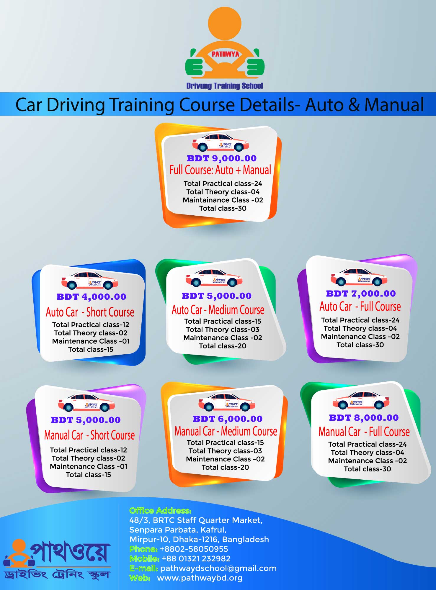Car Driving Training Full Course fee, Auto + Manual | অটো ও ম্যানুয়াল কার গাড়ী ড্রাইভিং ট্রেনিং কোর্স ফি 